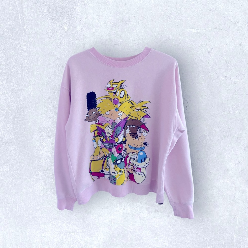 Nickelodeon 90's Character Graphic Crewneck Pullover Sweatshirt Sweater Top Pink